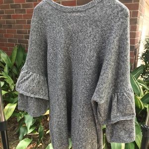 Eloquii Ruffle Bell Sleeve Gray Sweater
